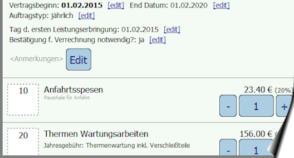 Daueraufträge werden mit Startdatum und Intervall abgebildet (z.B. jährliche Thermenwartung)