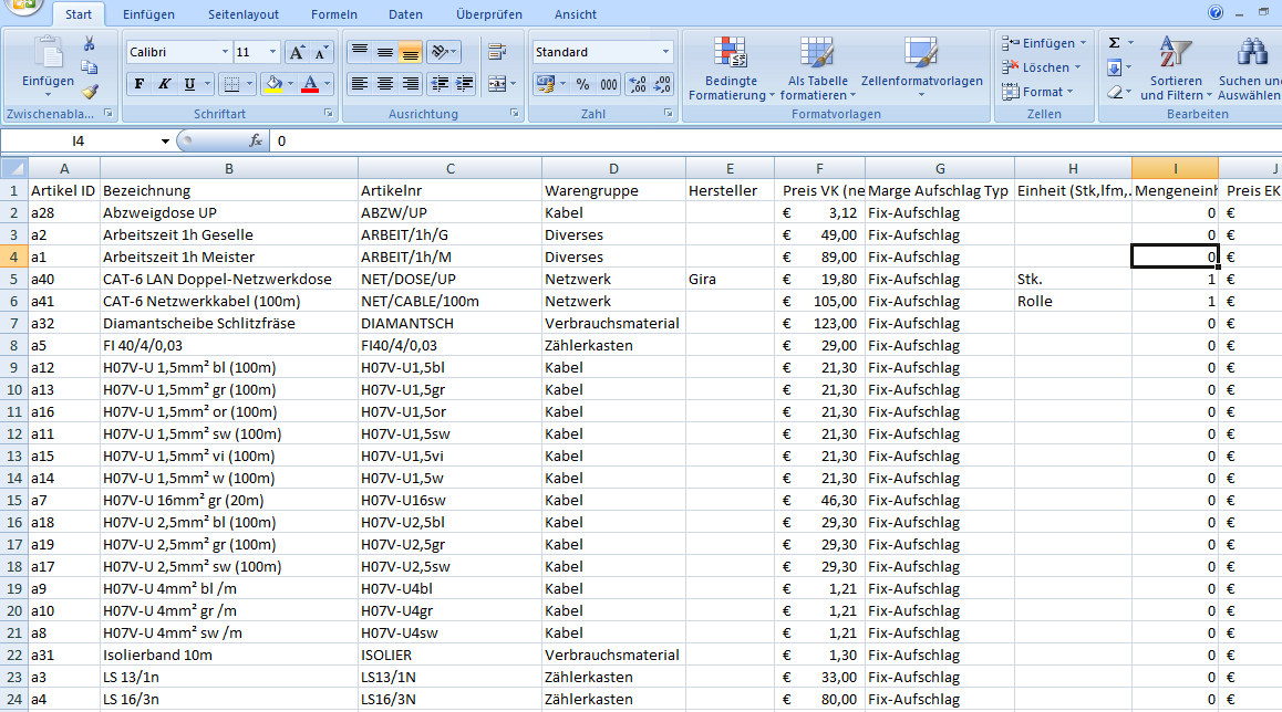 design2budget Excel Import/Export