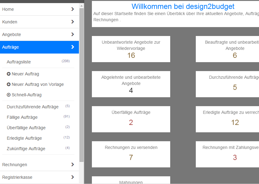 design2budget Übersicht und Wiedervorlage